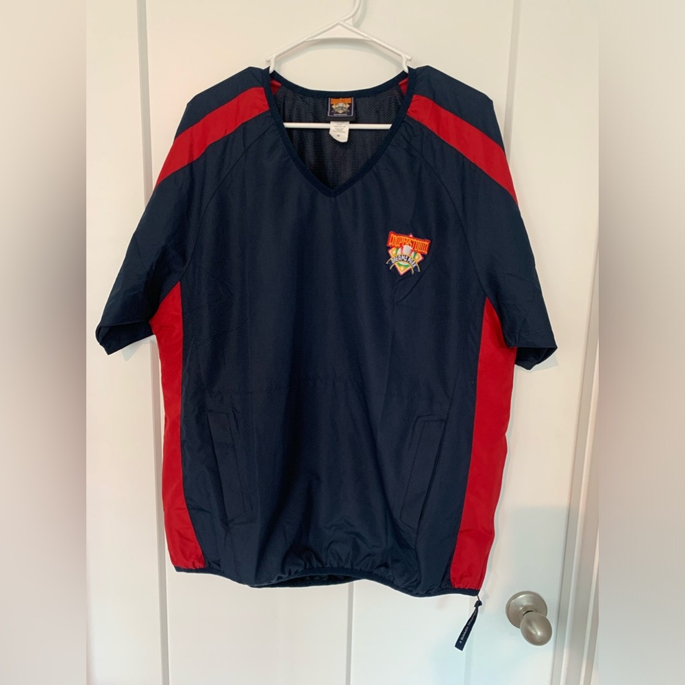 Cooperstown Baseball Short Sleeve Windbreaker Shirt Medium Blue Red V-Neck